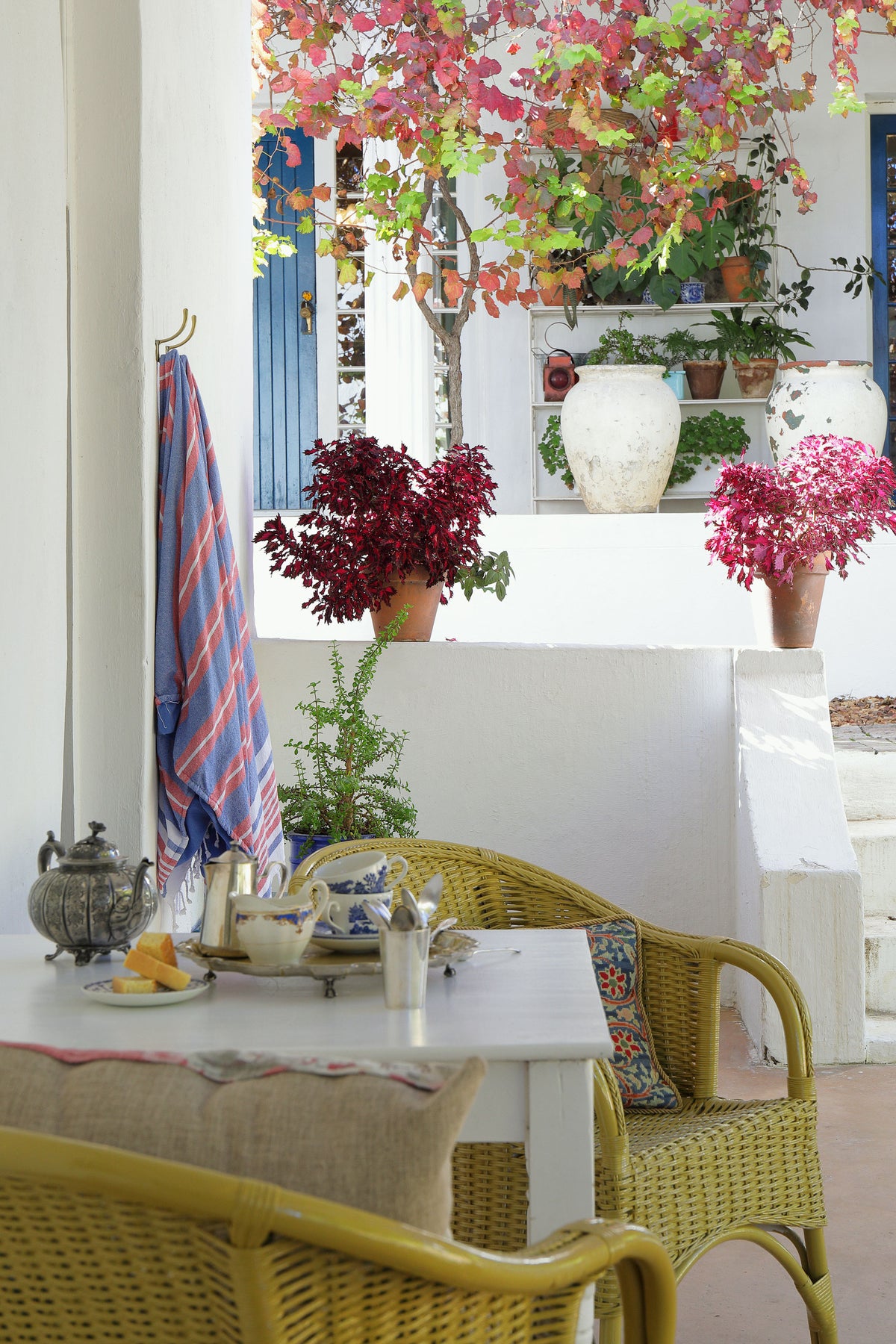 Private vine-covered veranda and seating area at Vineyard Quarters